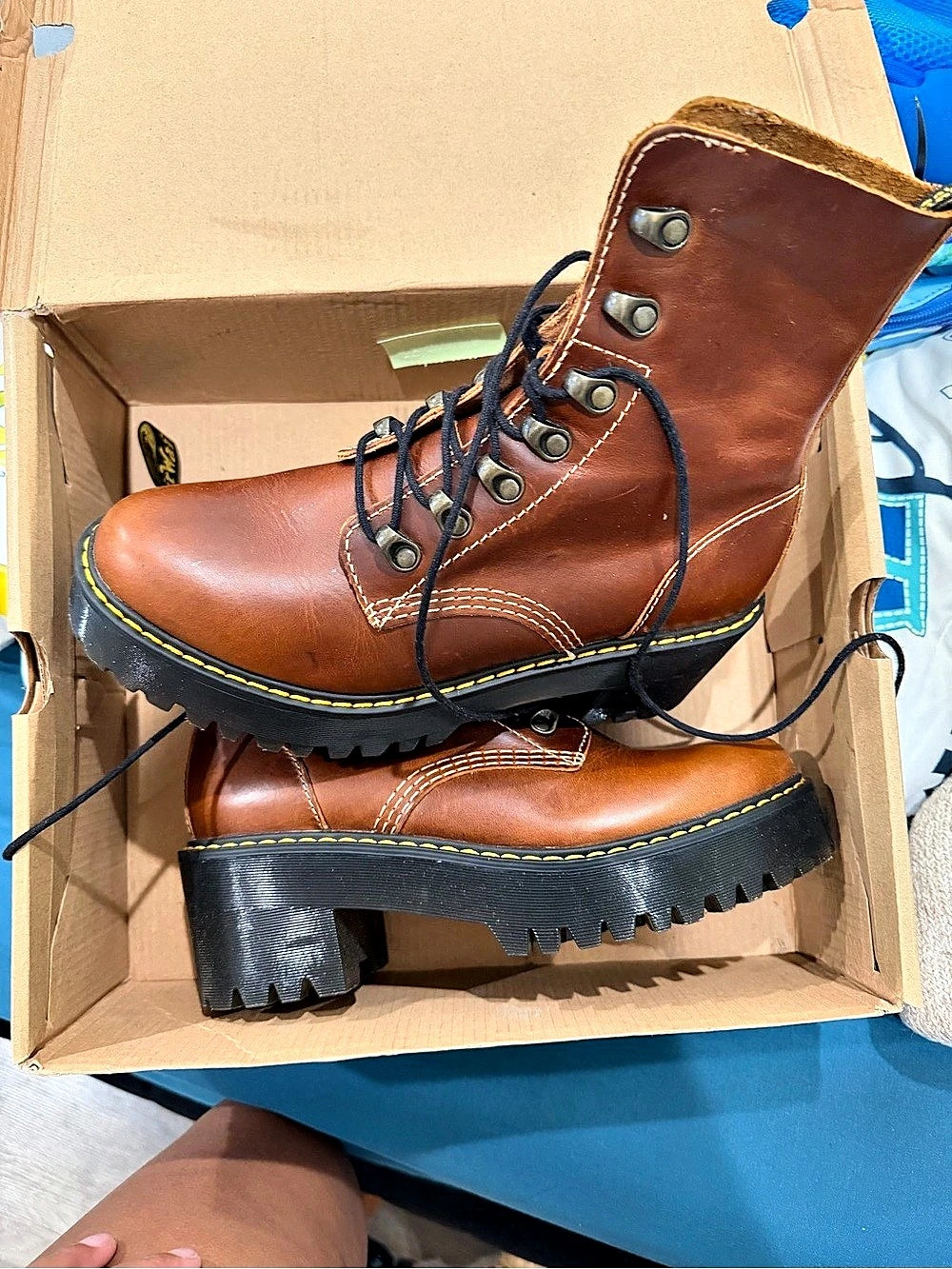 Dr. Martens Leona Platform Boot Combat Boots Brown & Black
